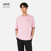 AMI unisex classic love love cotton solid color casual simple pullover round neck short sleeve T-shirt