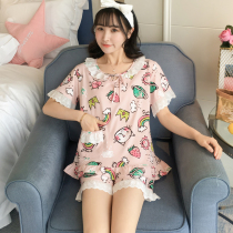 Korean version pyjamas ladies thin summer sweet and cute princess wind short sleeves pure cotton Two suits casual home in summer