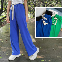 Girl Ice Silk Broadlegged Pants Summer Slim Fit Pants Large Child Loose Straight Drum Pants Children Foreign Air Summer Clothing Anti-mosquito Pants