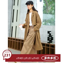 4 pieces of 6-fold 9-to -5 retro yellow-brown check loose-leaf long trench coat coat 3800