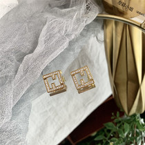 Square F letter earrings star with the same style classic water drill micro-inlaid zircon nails brief about 100 hitchhiked INS