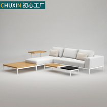 Outdoor Sofa Solid Wood Tea Table Rattan Weave Combined Villa Patio Waterproof Cloth Casual minimalist Type open-air balcony