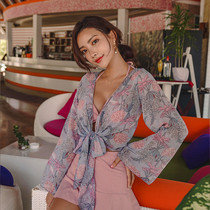 Korean pink conservative belly cover thin swimsuit three-piece female small chest gathered skirt split bikini sunscreen