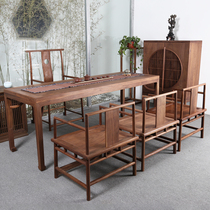 New Chinese style tea table and chair combination black walnut tea art table tea room solid wood furniture Zen old elm kung fu tea table