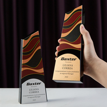 2020 new crystal trophy custom-made Awards UV color printing lettering high-grade black crystal metal trophy custom-made