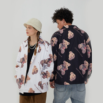 ICONSLAB JOINT SSUR PLUS SMALL BEAR FULL PRINT JACKET LOOSE CASUAL MALE AND FEMALE COUPLE S Tide Card Jacket