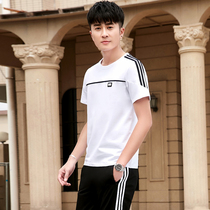 Mens summer short-sleeved suit 2021 new trend Korean version running two-piece casual sports suit mens summer