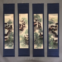 New antique calligraphy and painting four screens Jiangnan small landscape picture hand-painted quadruple scroll mural antique Zhongtang decoration hanging painting