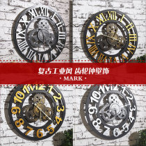 Retro-hanging clock gear made old clock wall decorated cafe hanging wooden clock wall personality clock creative