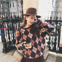 Cherry MAJE 19 Autumn and winter casual loose pullover mohair plaid sweater sweater women