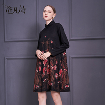 Lufanshi 2021 Autumn and Winter New High Neck Print Black Little Dress Women Long Sleeve Size base skirt