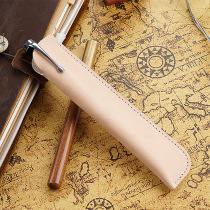 New vintage handmade cowhide creative gift pen set Solid color leather case Personality leather simple pen bag protective cover