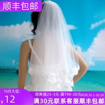 Moon fall in love with new bride European and American sequins lace lace veil long short wedding dress accessories