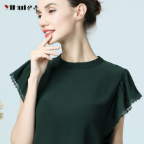 Snowspun shirt short sleeve blouse for waist display slim T-shirt lace lace pure color 100 lap woman dress 2019 Summer new