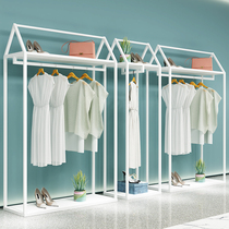 Clothing store white display rack Wrought iron womens special shelves floor-to-ceiling clothing store display rack decoration renderings