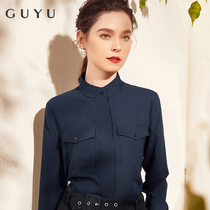 2022 autumn and winter stand-up collar shirt womens long-sleeved Western-style thick stand-up neck top temperament design sense niche professional shirt