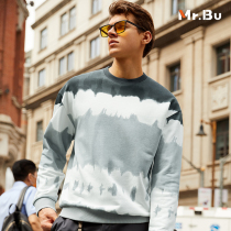 Mr Bu loose pure cotton long sleeve sweatshirt male 2021 autumn and winter new gradient round collar blouses male KT01278