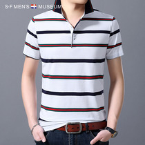 Mens polo shirt summer short-sleeved business casual 2021 new cotton striped thin T-shirt half-sleeve t-shirt men