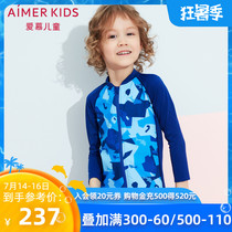 Adoring children boy boy male baby 3 years old color block camouflage print long sleeve swimsuit AK2673232