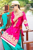 India Nepal cotton ethnic style Indo-Pakistani style vintage embroidery side coat coat 2018 rose red womens long sleeves