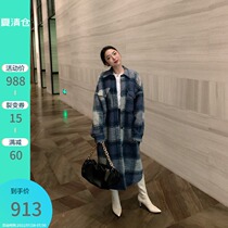 (Lv Xiaobu)Knock on the high~Korean plaid wool long coat autumn and winter wild new womens wool coat