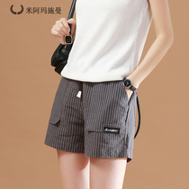Mi Amarschman 2021 New retro literary stripes high waist casual shorts lace loose hot pants women Summer