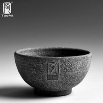 Pottery fan natural stone kung fu tea set Tea Bowl personality Stone tea cup creative custom blue stone Cup hand carved