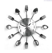 Stainless Steel Metal Kitchen Knife Fork Cutlery Hanging Clock Living Room Pendulum scan mute clock 1 piece of hair 