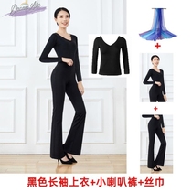 New V-collar dance dress female tops shape square dance dress Model black modern dance clothes