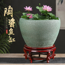 Jingdezhen Vintage Ceramic Fish Tank Large Courtyard Balcony Turtle Sleeping Lotus Flower Pot Koi Golden Fish Calligraphy Painting Tank