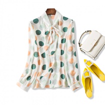 French gentle color fresh avocado green wave point loose fairy super fairy long-sleeved Chiffon shirt womens top