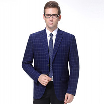 2020 new mens casual blazer middle-aged mens plaid fashion wool casual suit no iron