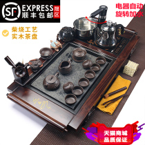 Solid wood tea tray one-piece Kung Fu tea tea set Household living room tea table automatic whole set of purple sand ceramic tea making