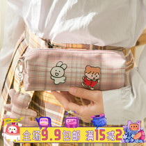 Creative JK Plaid pen bag send badge large capacity Japanese salt system simple canvas pencil bag stationery bag student
