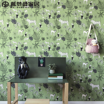 German original imported wallpaper cartoon childrens room daughter boy room animal background wall Tiger forest wallpaper