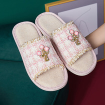 Linen slippers female summer home four seasons universal household cotton linen non-slip thick bottom indoor mute small fragrance breeze cool