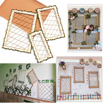 Kindergarten ring Chuang material pastoral forest department wall decoration green leaf hemp rope grid frame works fresh Nordic