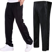 Spring and autumn thin black basketball pants full open buckle pants drawstring sports pants breasted appearance pants free sports pants men