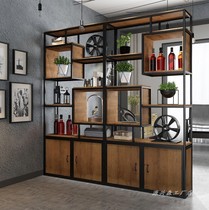 Iron industrial wind shelf living room floor partition office bookshelf storage locker hollow display cabinet