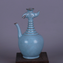 Song Ru kiln sky blue glaze chicken head pot antique porcelain antique Dong old goods small ornaments study old folk collections
