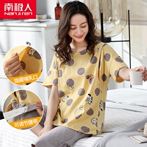 Maternity pajamas summer short-sleeved cropped pants postpartum breast-feeding dress confinement clothes thin section pure cotton breast-feeding period summer suit