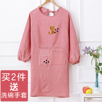  Korean fashion cotton long-sleeved thickened apron couple cute overcoat kitchen cooking waterproof and oil-proof anti-dressing