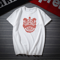 80s National Tide Waking Lion 300gt Shirt Weighs on short sleeves Compassionate Full Cotton Round Collar Original Mens Dress Big Code Fat Boy