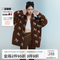 ANDYET AD1 21AW original design full print LOGO lamb suede jacket autumn-winter brown lamb fur coat