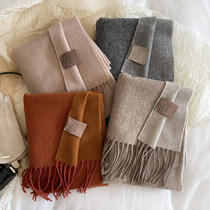 Heavy pound treasures Australia wool pure colour minimalist double sided wool scarves womens winter 100 hitch warm and narrow version of mens neck