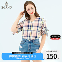 ELAND clothes lovers style small crowddesign sensation V collar short sleeve minimalist dress casual shirt blouses female attachment
