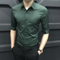 Rich bird business men's ice silk short sleeve shirt 2021 new half sleeve slim summer breathable solid color shirt men