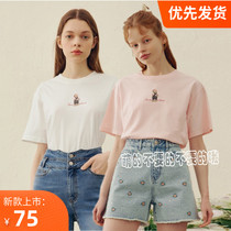 TW small bear round collar short sleeve T-shirt woman 2022 Spring paragraph new loose Han version Lean Tide TTRW225201H