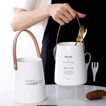 Plus Le leather portable ceramic chopsticks tube storage tank chopsticks spoon Fork tableware storage tube kitchen storage chopsticks cage