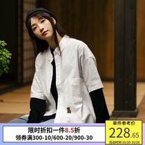 PSO Brand stitching fake two-piece shirt for men and women long sleeve thin top bear embroidery shirt casual jacket